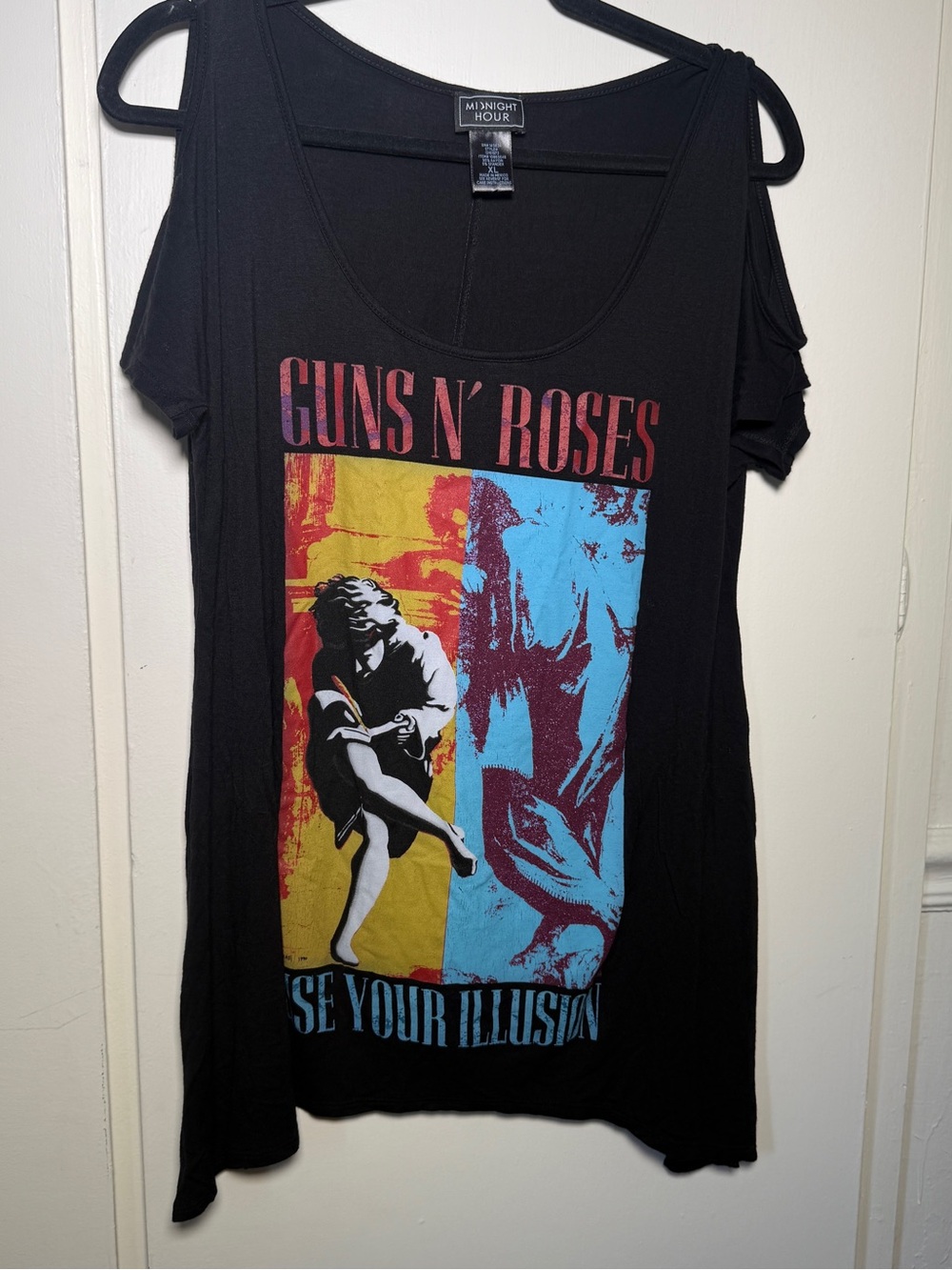 Midnight Hour Guns N' Roses Concert Black Graphic Cold-Shoulder Tank Womens XL